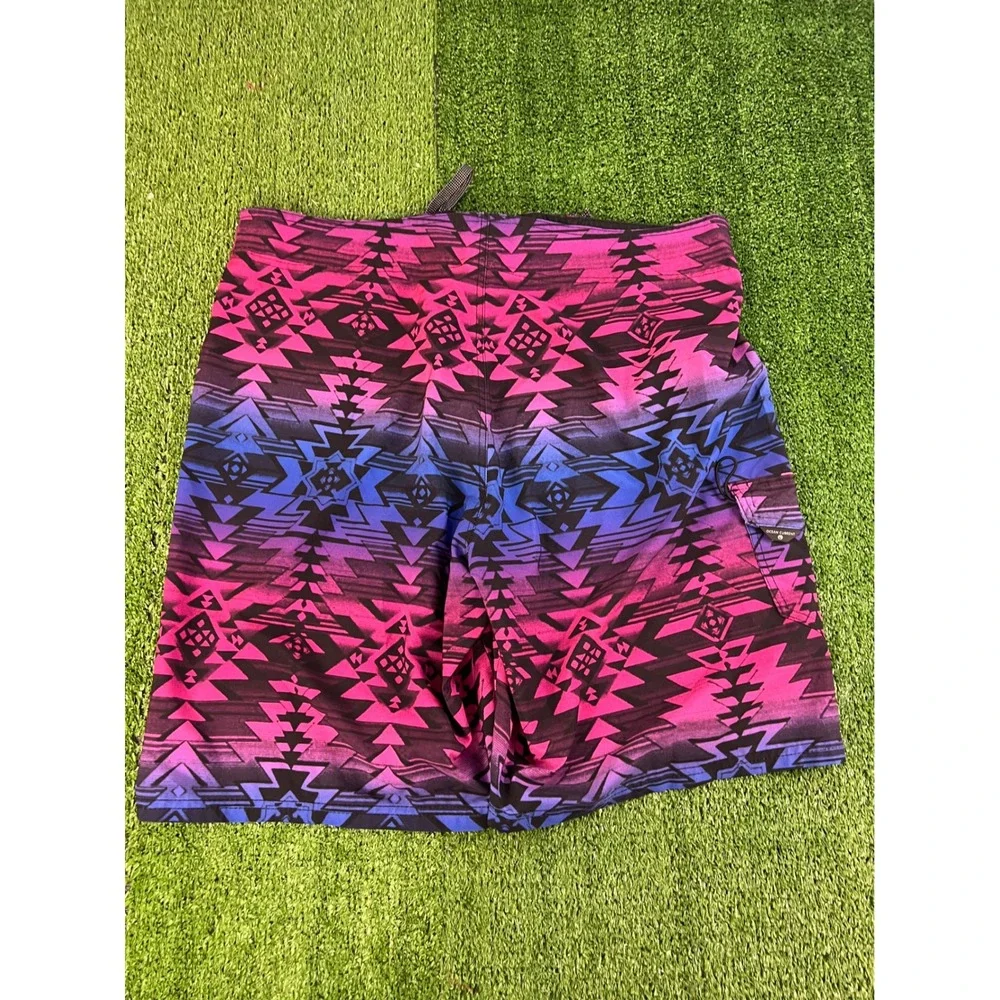 Ocean Current Mens 38 Board Shorts Purple Pink Blue Geometric Southwest‎ Trunks